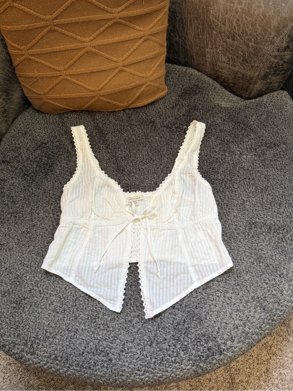 American Eagle Outfitters White Lace-Trim Tie-Front Cami